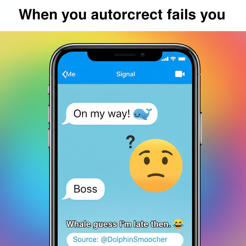 Autocorrect changed 'I'm on my way' to 'I'm on my whale'. My boss is confused. 🐳😂