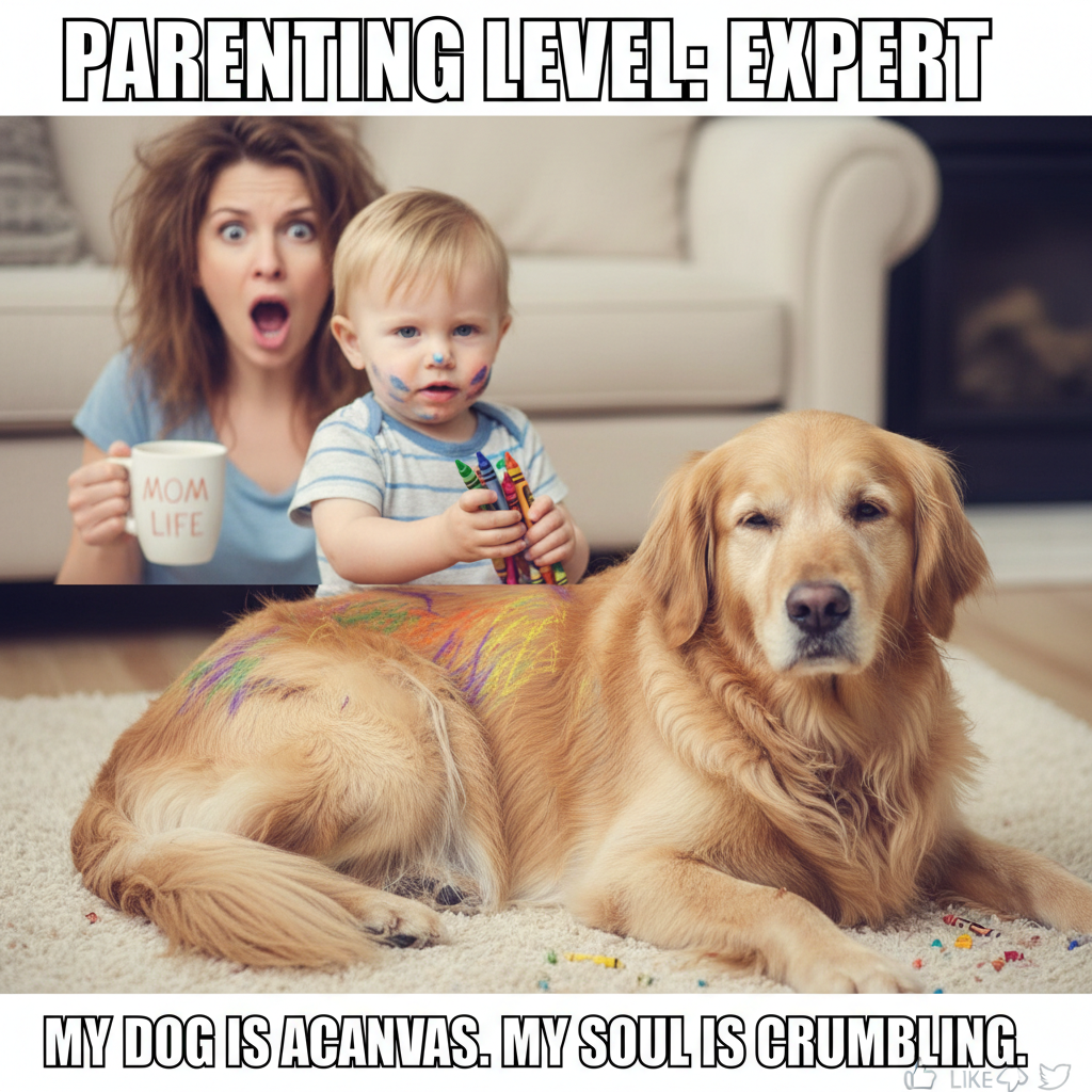 Just found my toddler coloring on the dog. Send wine. And maybe a bath for the dog. 🎨🐶