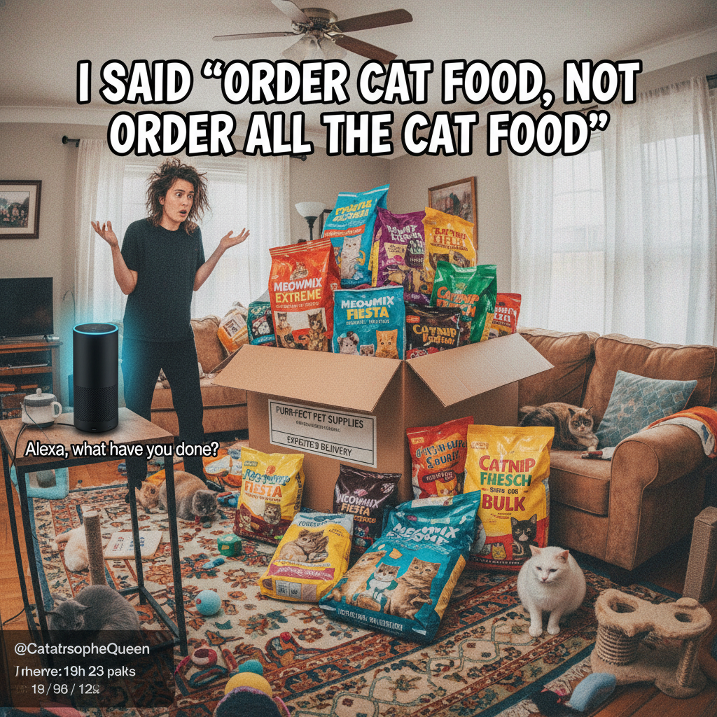 My smart home speaker just ordered 20 pounds of cat food because I sneezed. I don't even have a cat.