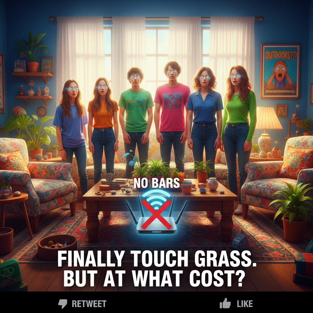 The wifi went down. My entire household just emerged from their rooms, blinking at the sunlight.