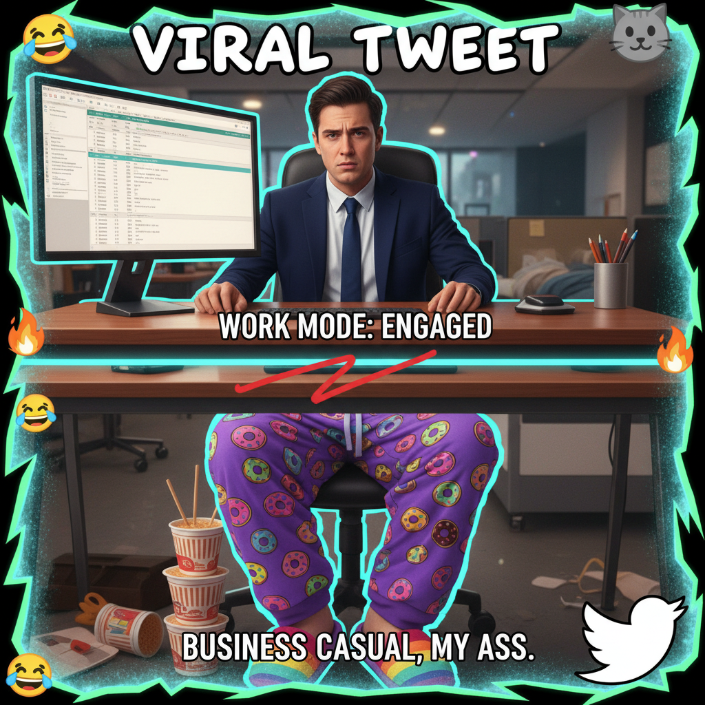 My 'work from home' outfit is 50% pajamas, 50% existential dread.