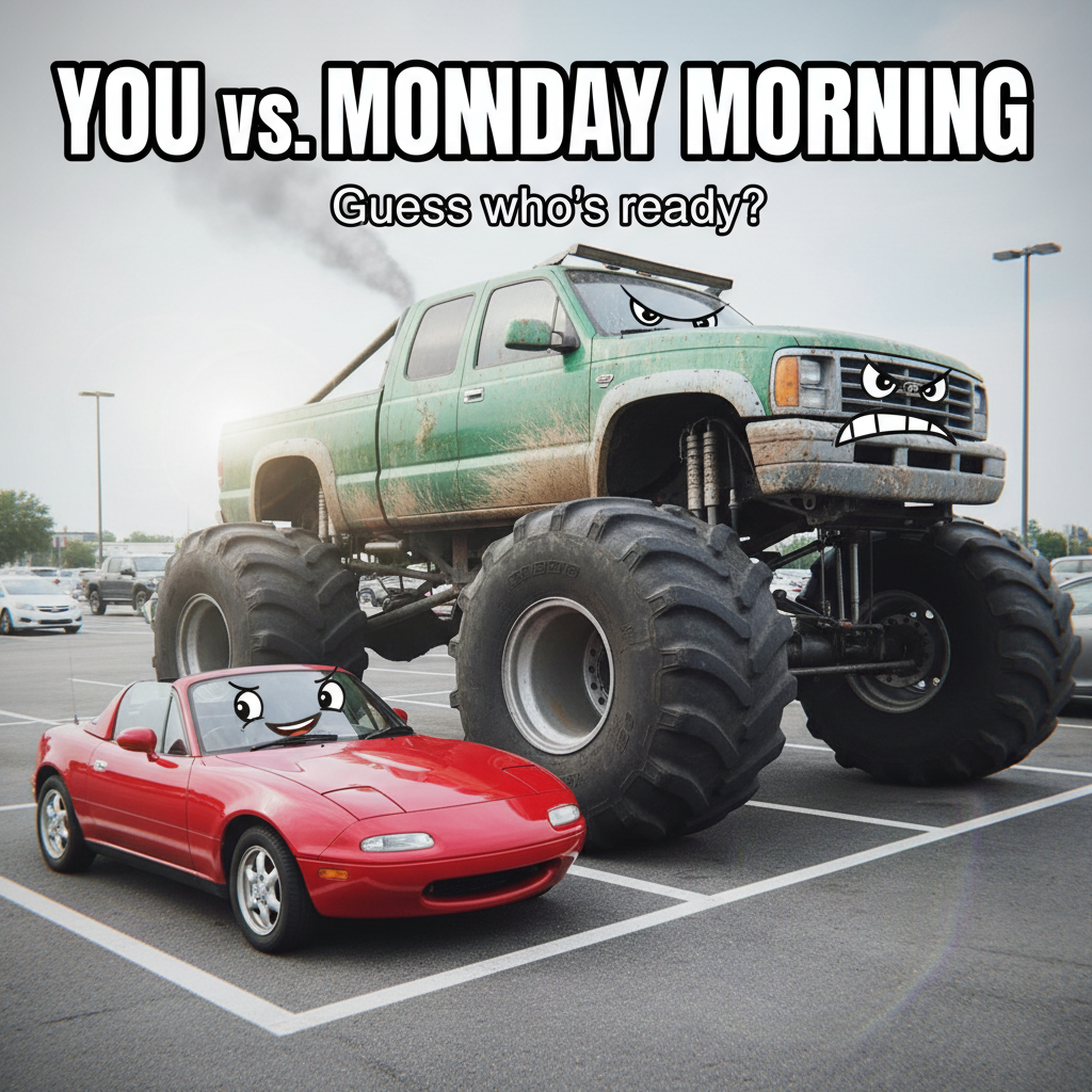 When you finally get that perfect parking spot but it's next to a monster truck