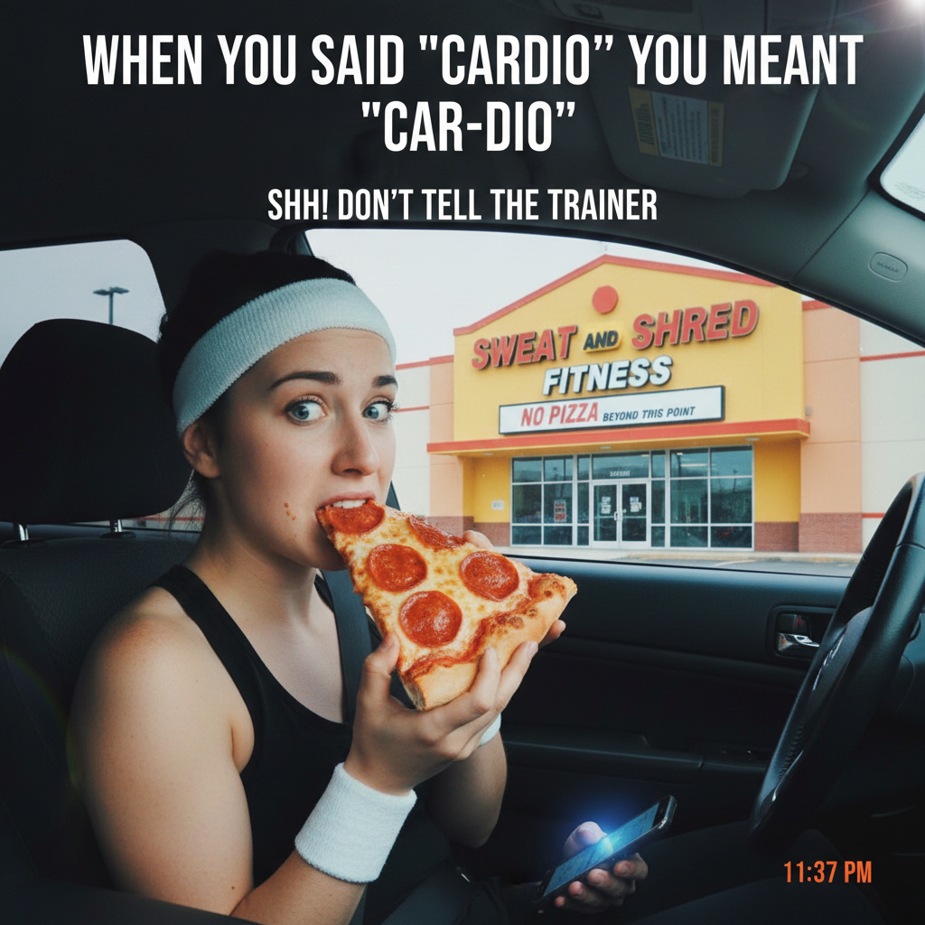 My 'gym buddy' just spotted me... eating pizza in the parking lot. We good.