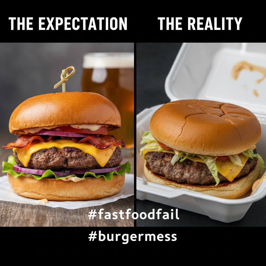 Ordered a gourmet burger. Got a sad patty in a bun. My disappointment is immeasurable.