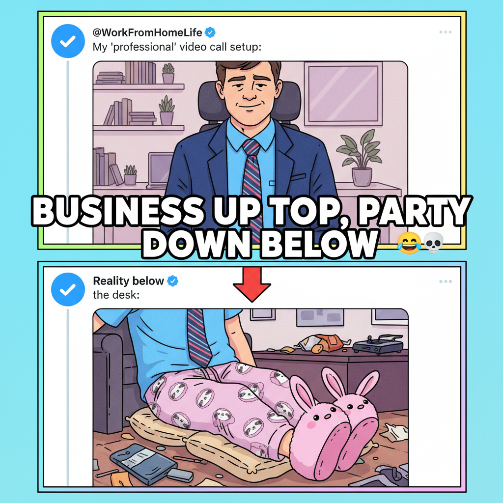 My WFH outfit: Business on top, existential crisis on bottom.