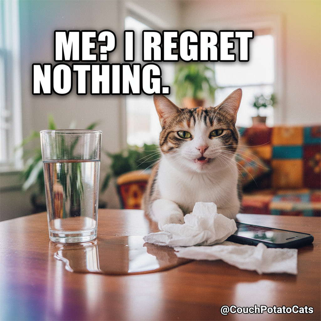 My cat just stared at me while knocking my water off the table. The audacity. I still love him tho.