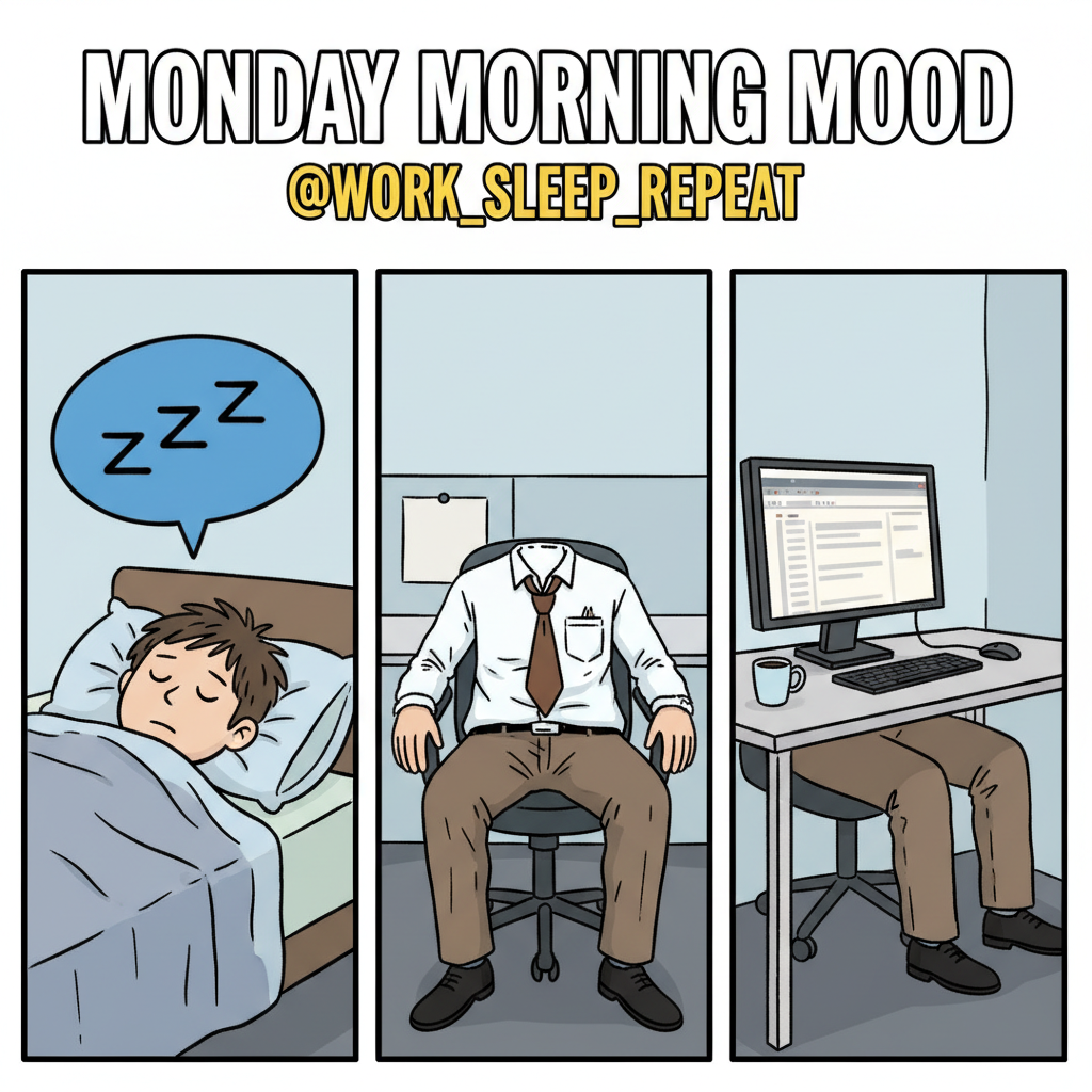 Monday morning: My brain is still in weekend mode, but my body is already at the office.