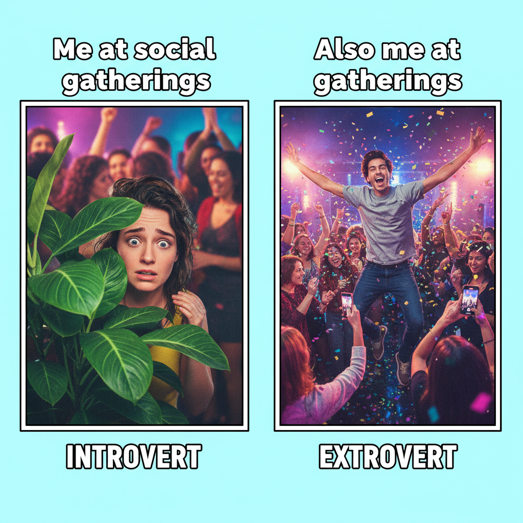 Introvert at a party vs. Extrovert at a party. We are not the same. 🫠