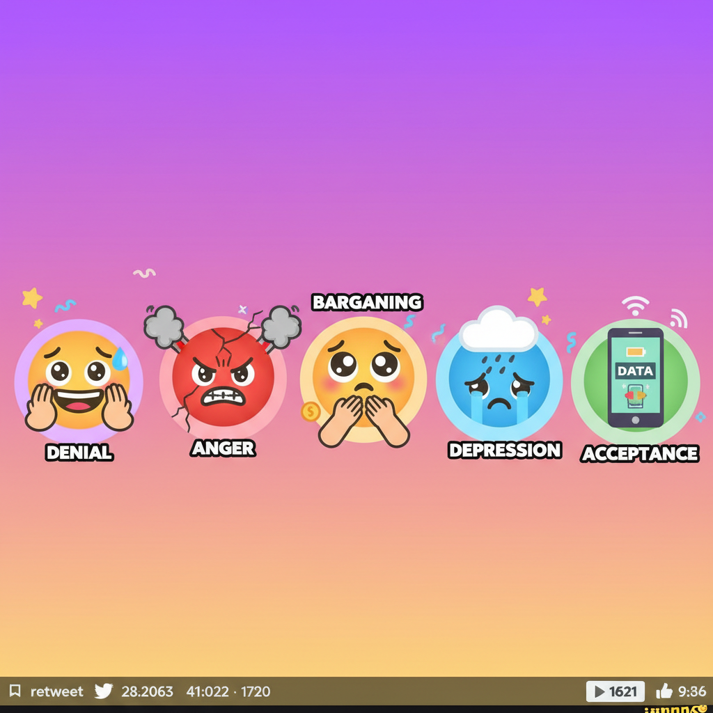 The 5 stages of grief when the WiFi goes down: Denial, Anger, Bargaining, Depression, Data Plan.