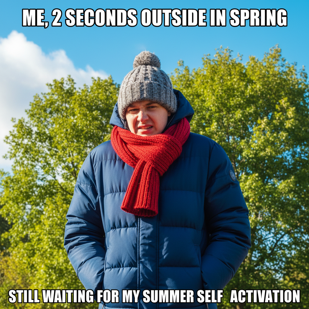 It's 70 degrees and sunny, but my neighbor still complaining about 'winter's chill'.