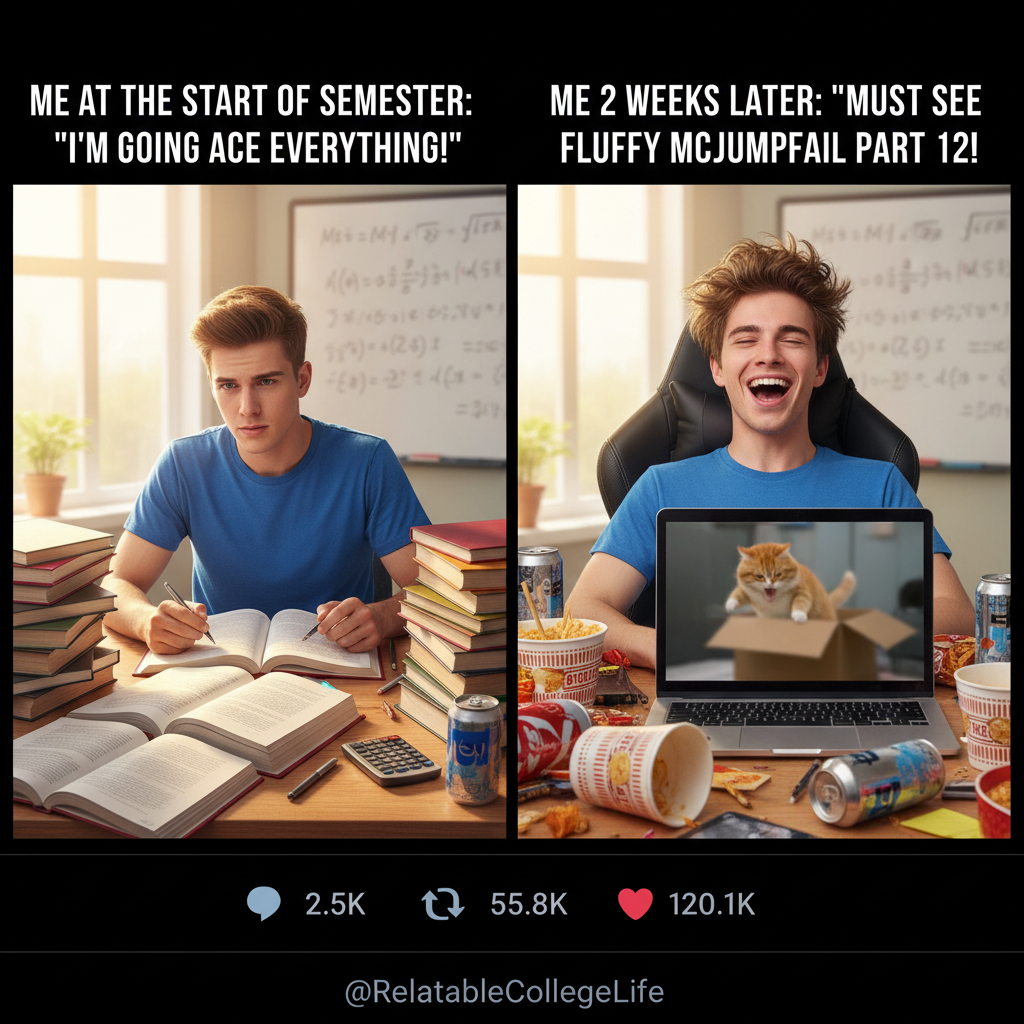 Me during exam season: 'I'll just review this one last chapter.' *5 hours later, watching cat videos*