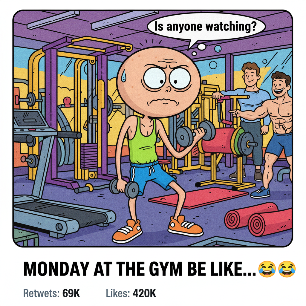 My gym routine: 10 mins working out, 50 mins wondering if anyone saw me almost fall.