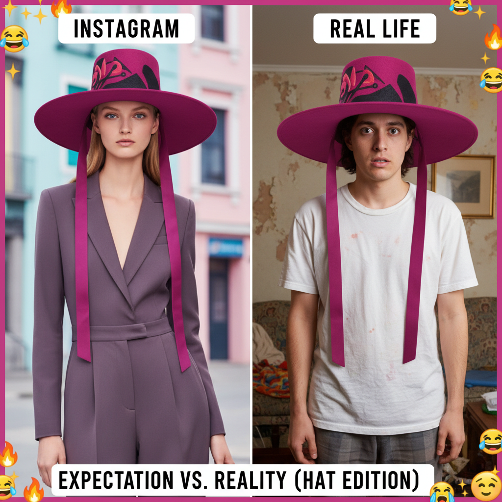 Bought a 'stylish' hat online. Looks like a potato sack on my head. Instant regret.