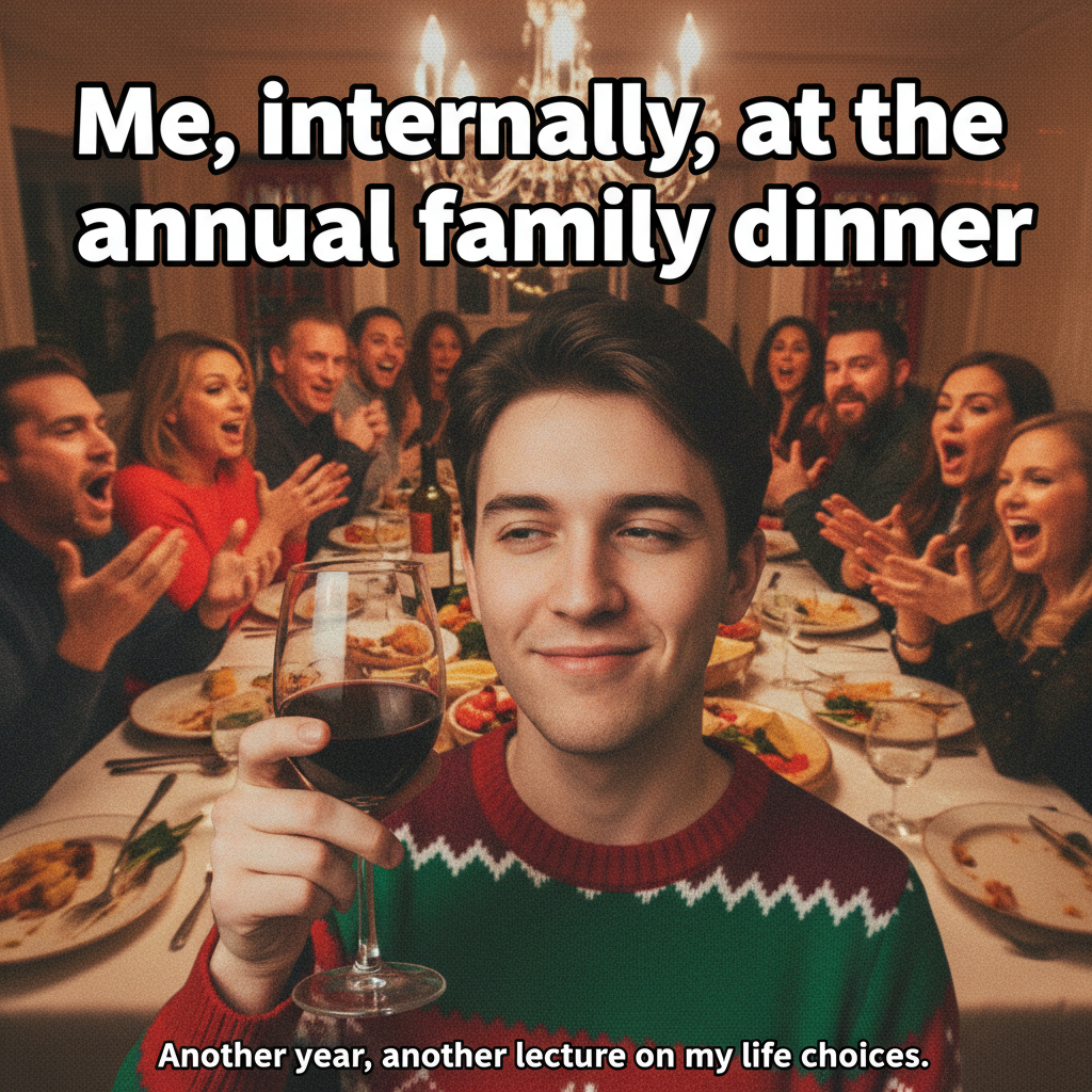 Aunt Carol just asked why I'm still single. Pass the wine, it's gonna be a long night.