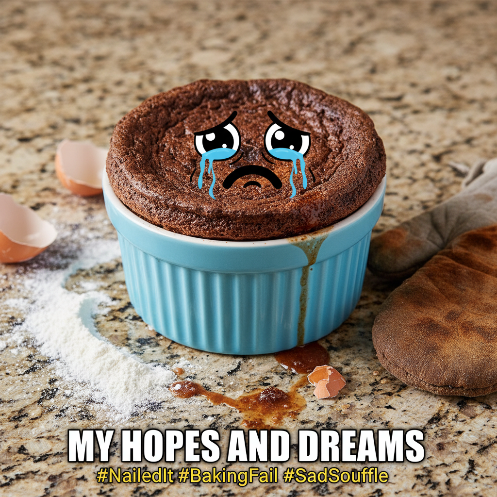 Tried to make a soufflé, ended up with a pancake. My kitchen is now a crime scene.