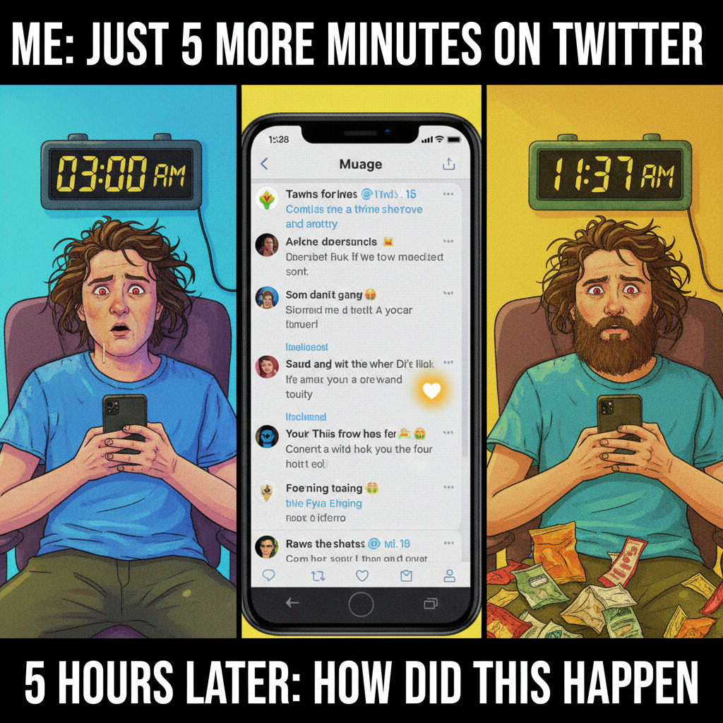 Me: 'Just 5 more minutes on X.' *5 hours later* #ScrollingAddiction