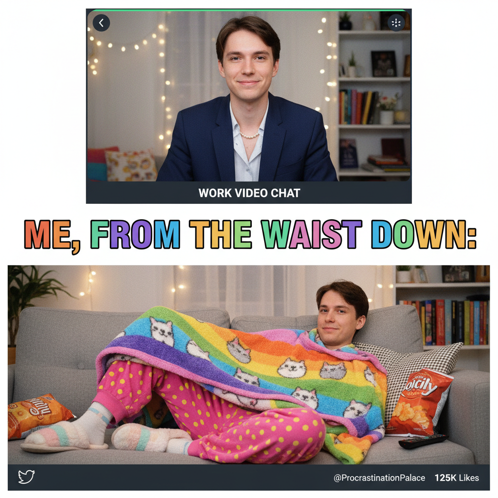 My 'work from home' outfit is 50% professional, 50% blanket. It's called balance.