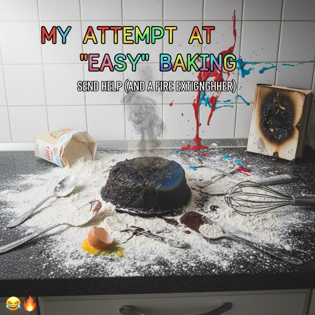 Attempted to bake a cake. Now my kitchen looks like a crime scene. Send help (and pizza).