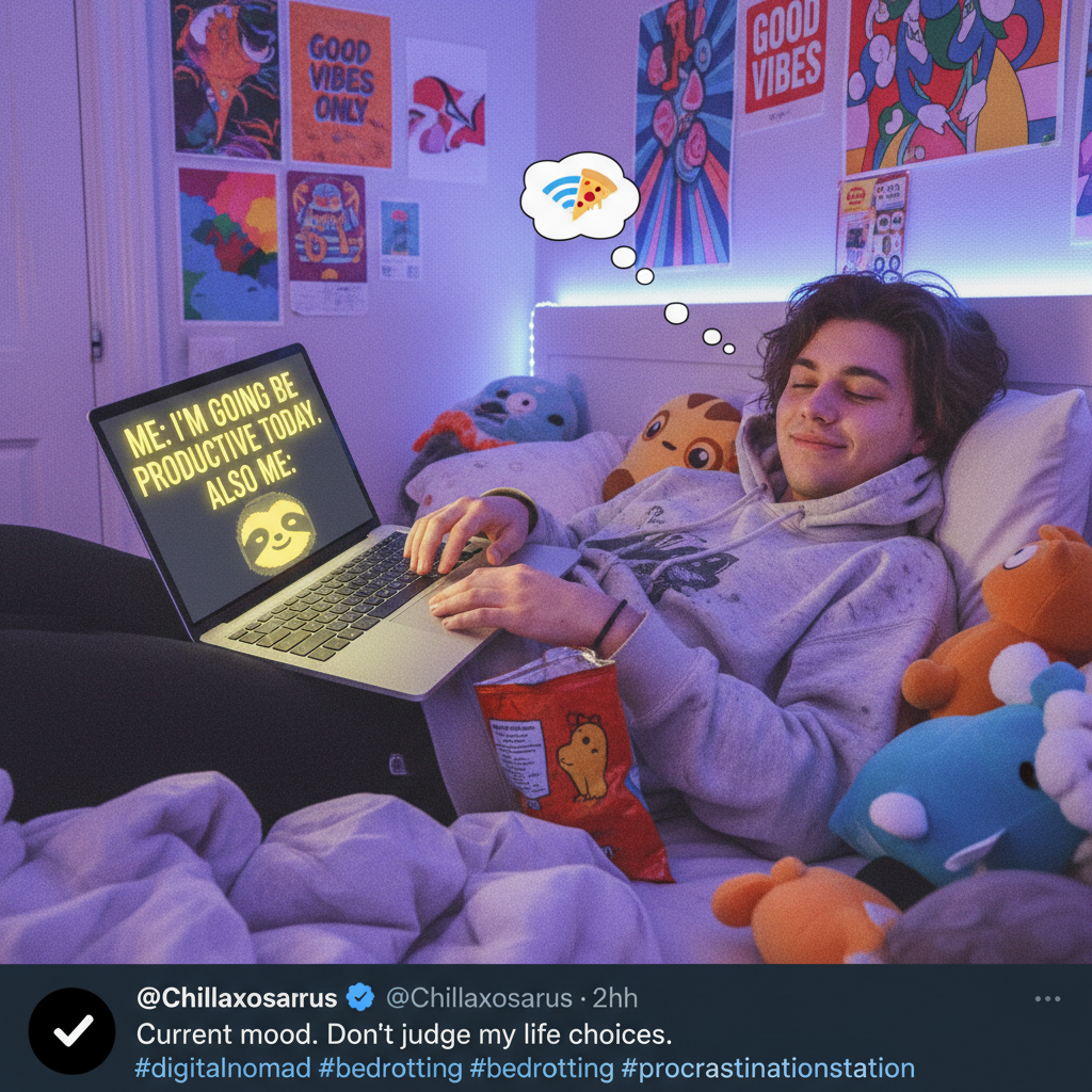 My WFH 'office' is just my bed with a laptop on my stomach. Productivity through comfort!