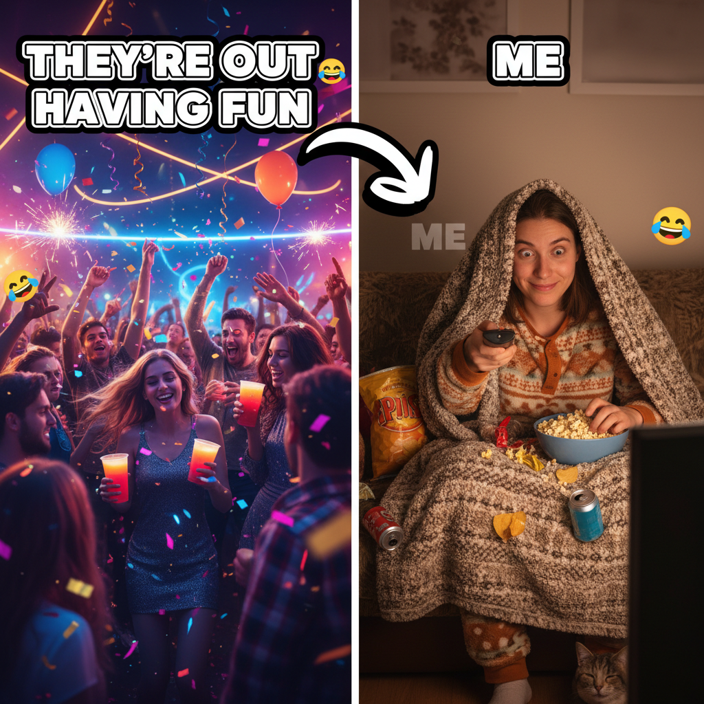 My Friday night plans: 'Go out and be wild!' Reality: Pajamas, snacks, and debating if 9 PM is too early for bed.