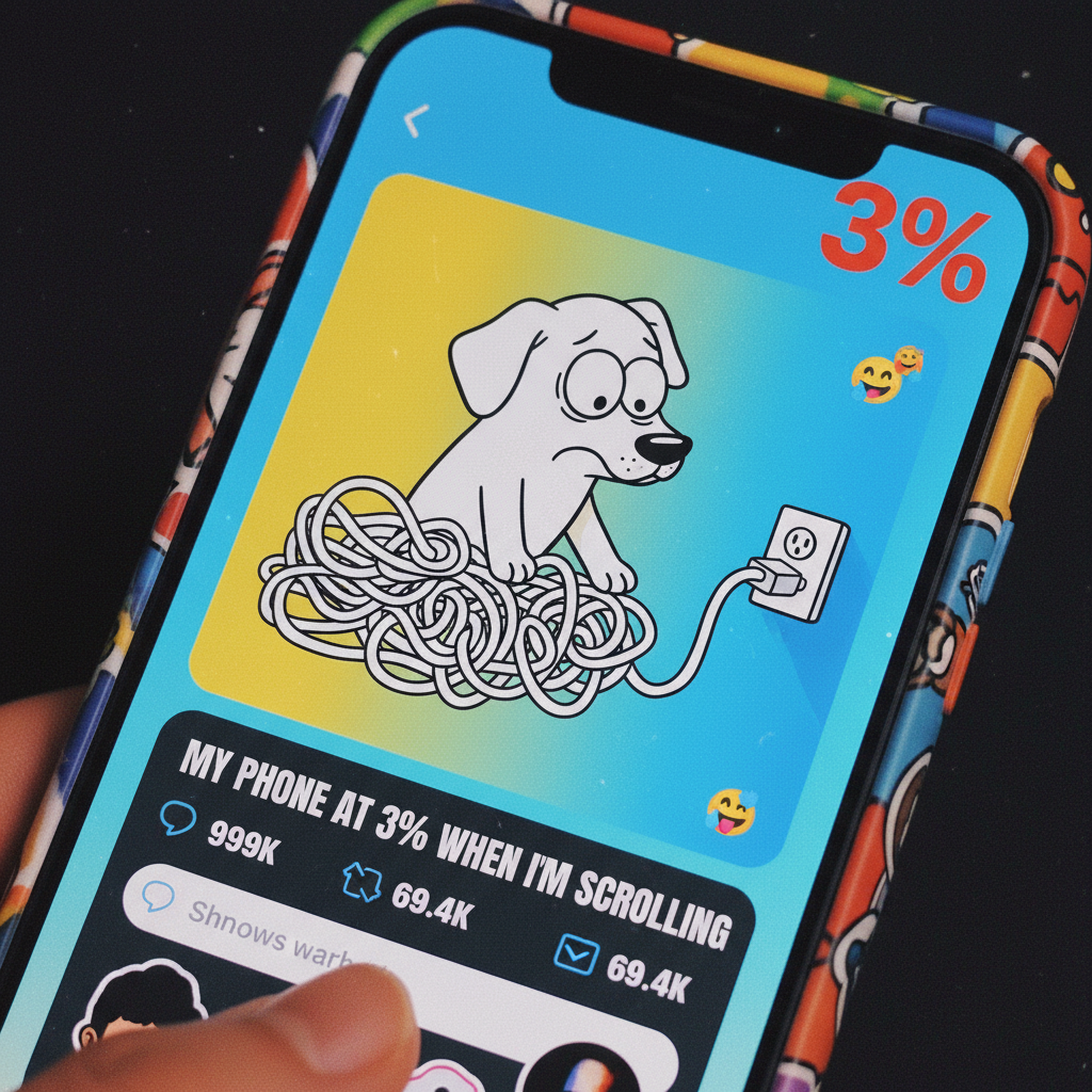 My phone battery percentage is my social media addiction meter. Currently at 3% and still scrolling.