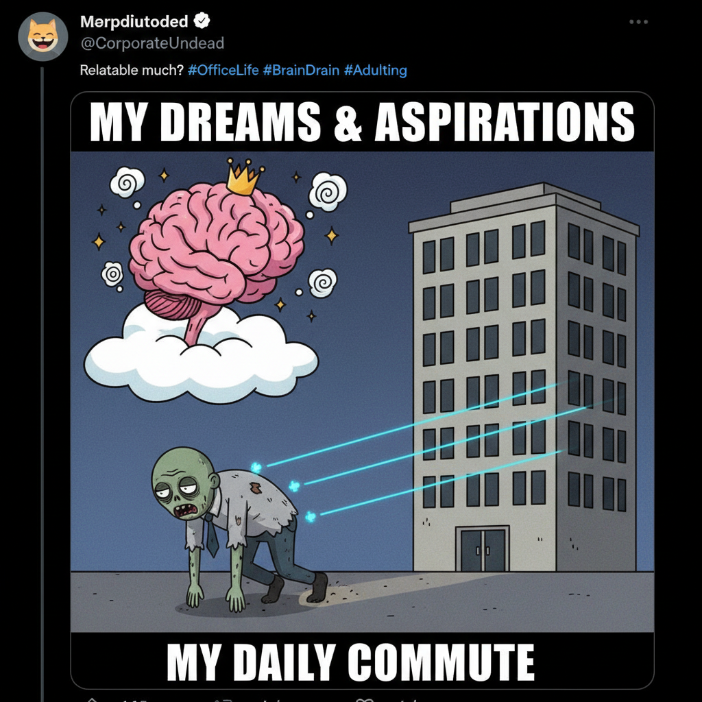 Monday morning mood: My brain is still in weekend mode, but my body is being dragged to work.