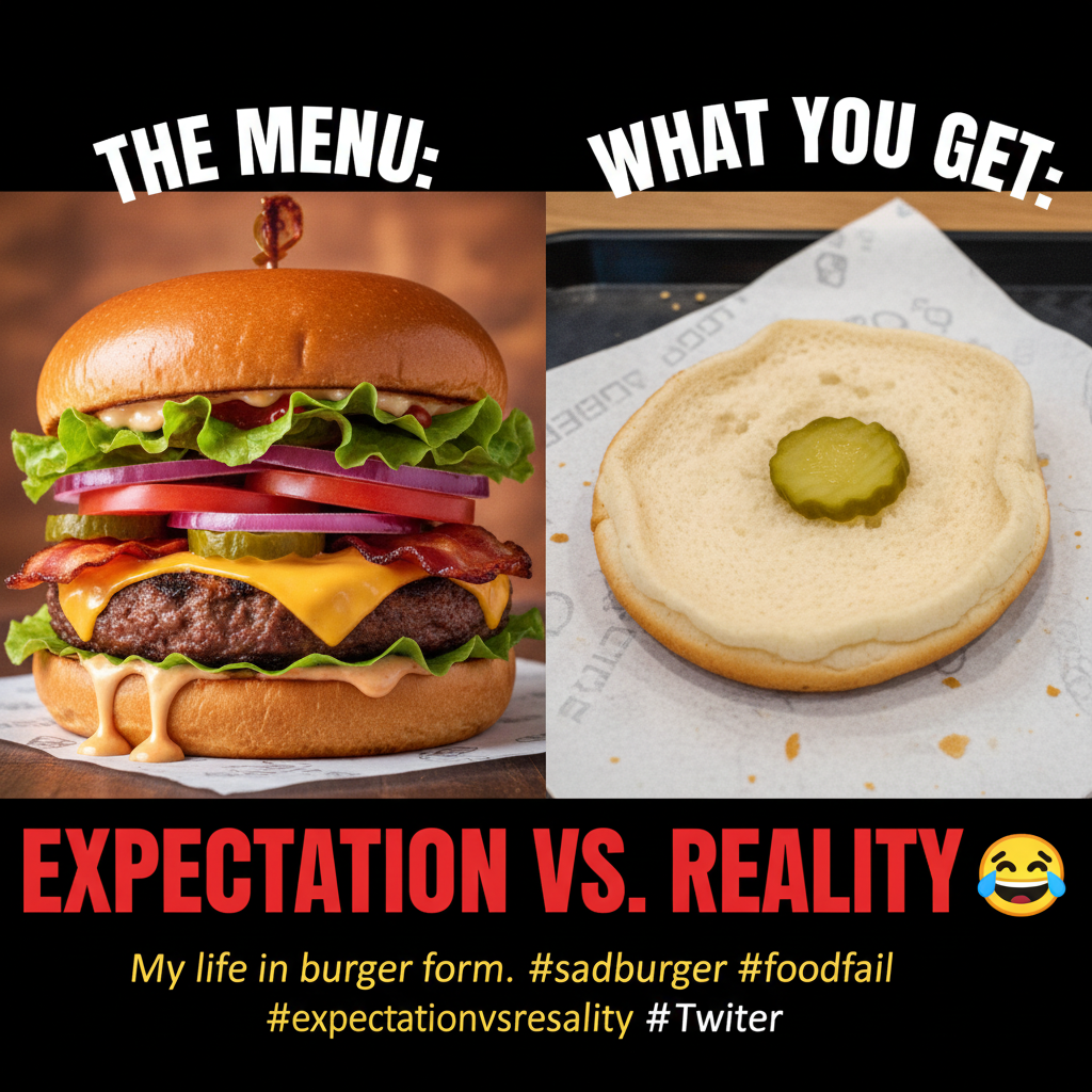 Ordered a gourmet burger. Got two buns and a pickle. Where's the beef?