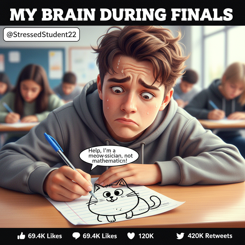 My brain during exams: 'You know this!' My hand: *draws a cat*