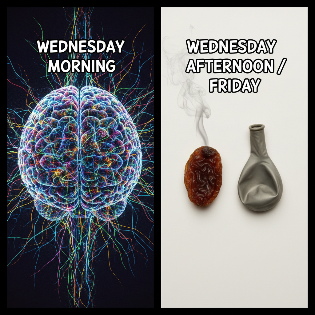 My brain cells on Wednesday vs. my brain cells on Friday