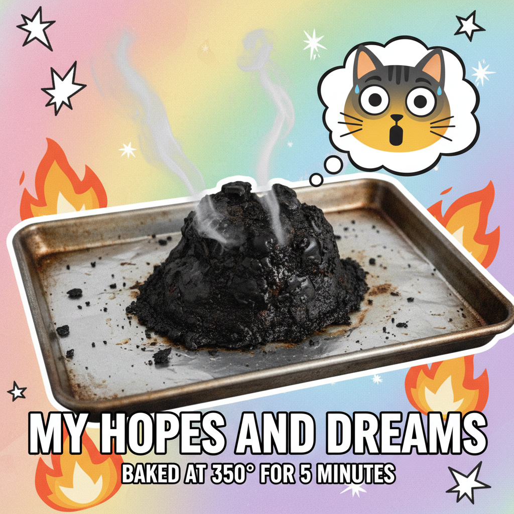 Attempted to bake a cake. Now I have a charcoal briquette that smells like regret.