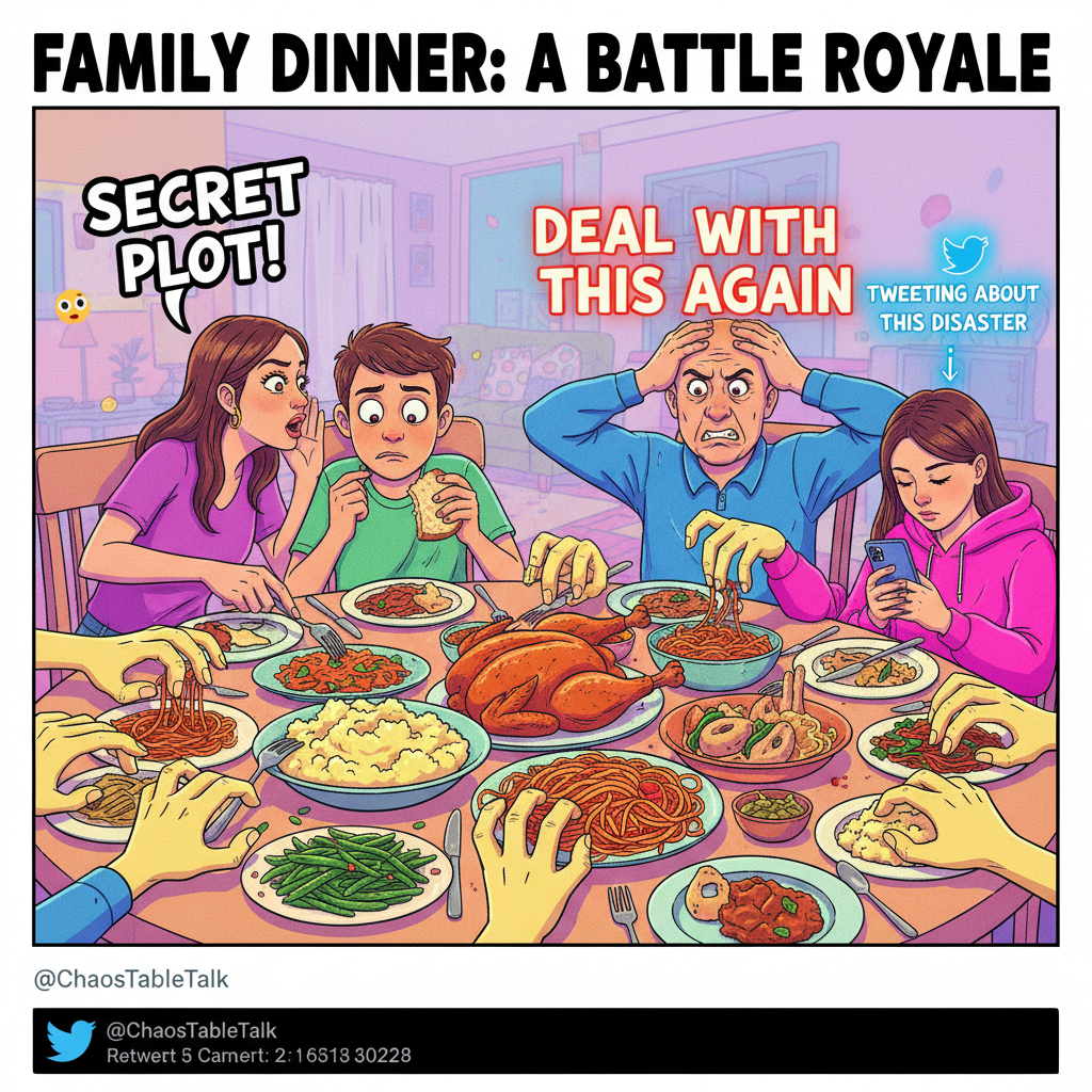 Family dinner: 1 part food, 9 parts unsolicited life advice and passive aggression.