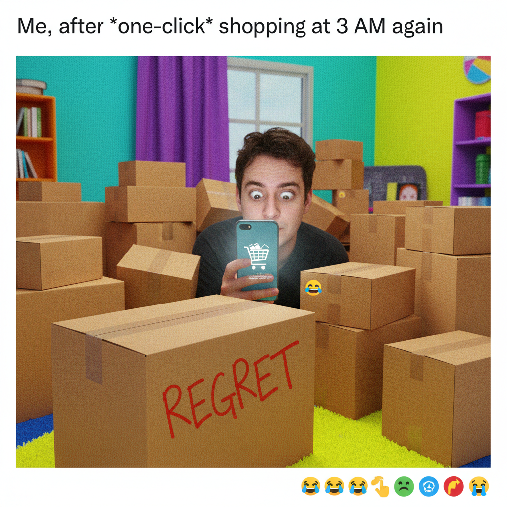 Me: *adds 17 items to cart* Also me: 'Do I really need this... *clicks buy*' Regret is a choice.