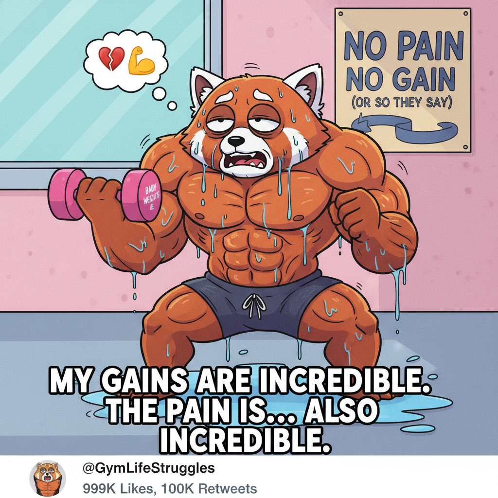 Went to the gym. Did one rep. Now I'm sore for a week. Send protein and regrets.