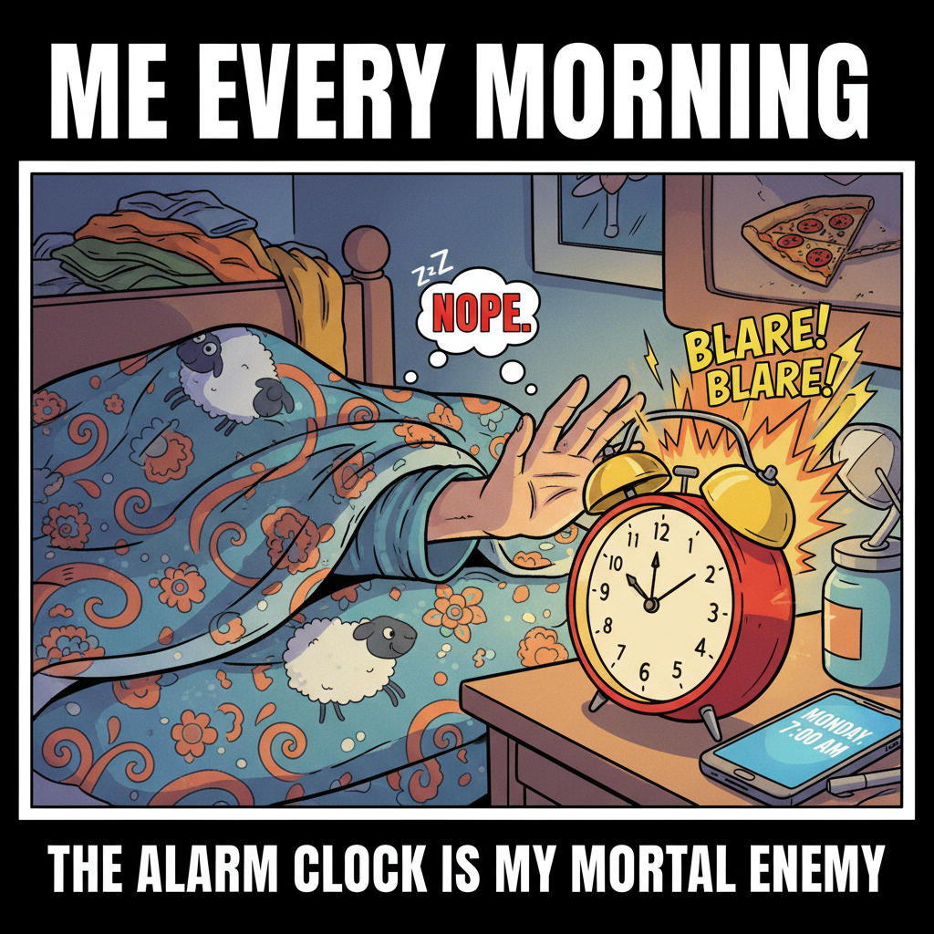 Monday morning mood: My bed is still calling me, but my alarm is screaming.