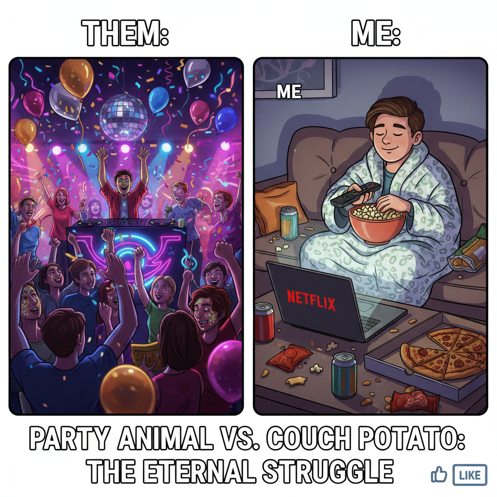 Friday night plans: wild party. Friday night reality: wild Netflix marathon and snacks.