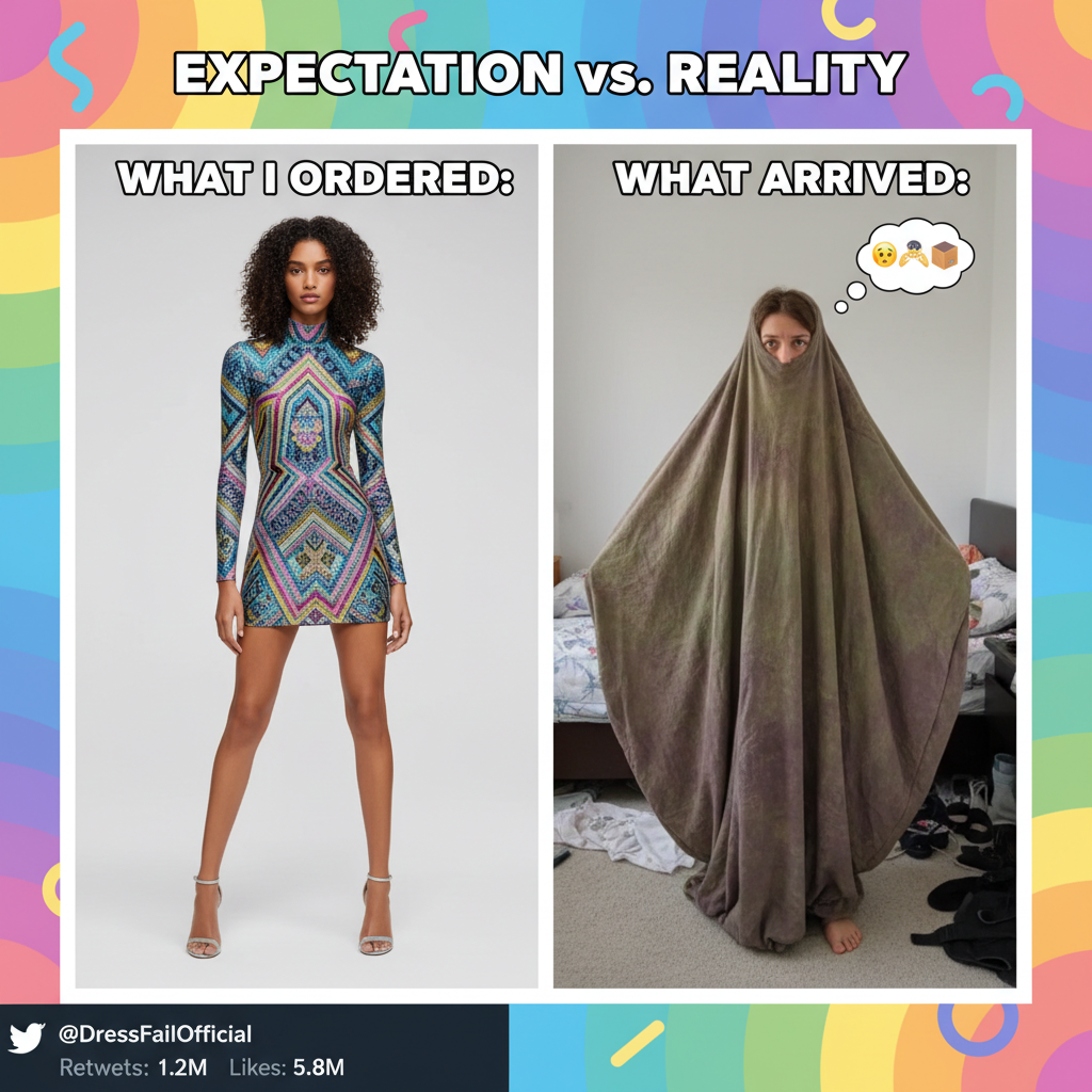 Ordered a 'chic mini dress'. Got a potato sack that barely covers my knees. Online shopping, folks.