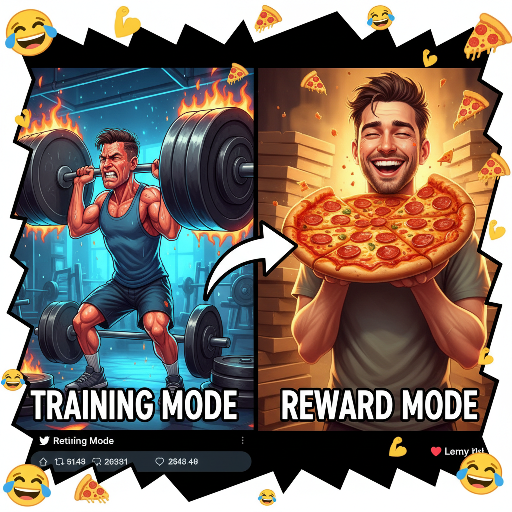 Me at the gym vs. me seeing a pizza: One rep max vs. all-you-can-eat.