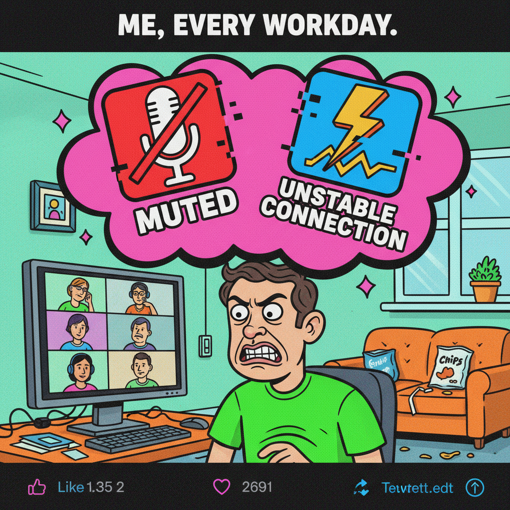 My camera during Zoom meetings: 'You're muted.' My mic: 'Your internet is unstable.'
