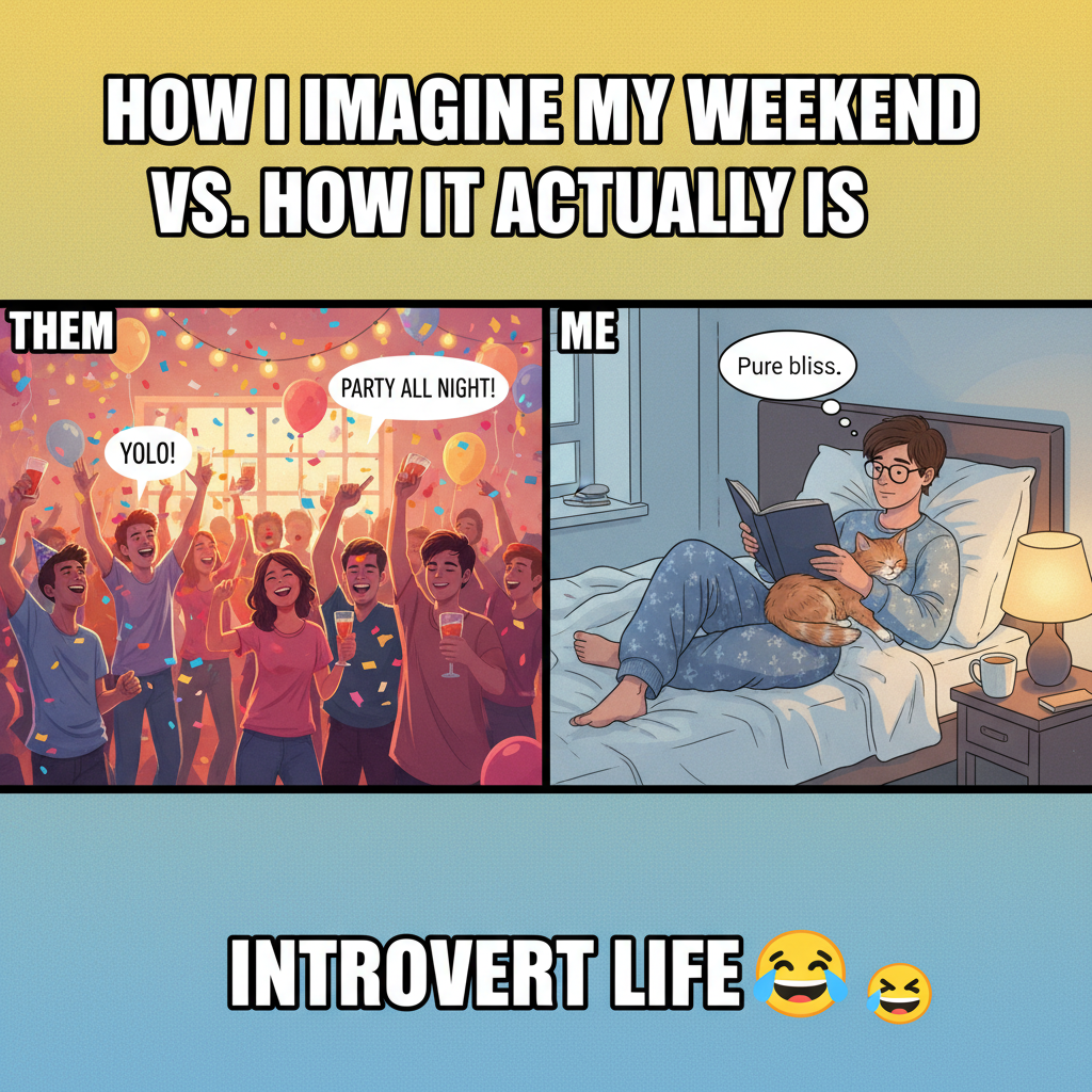 Extrovert: 'Let's go out!' Introvert: *already in bed by 8pm*