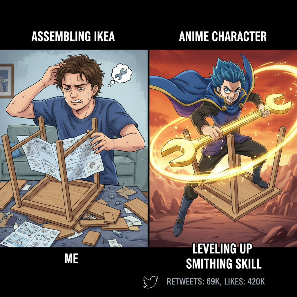 Me trying to adult vs. how anime characters handle literally everything.