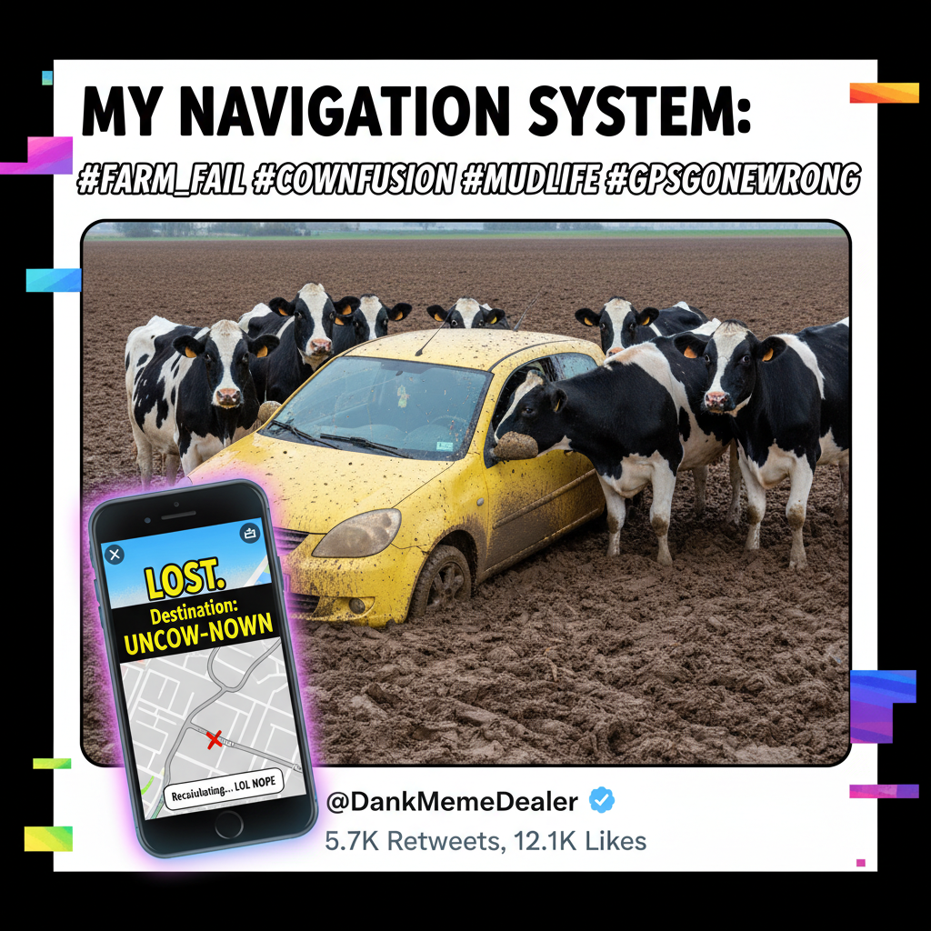 GPS said 'turn left in 500 feet.' We're now in a cow pasture. Thanks, Siri.