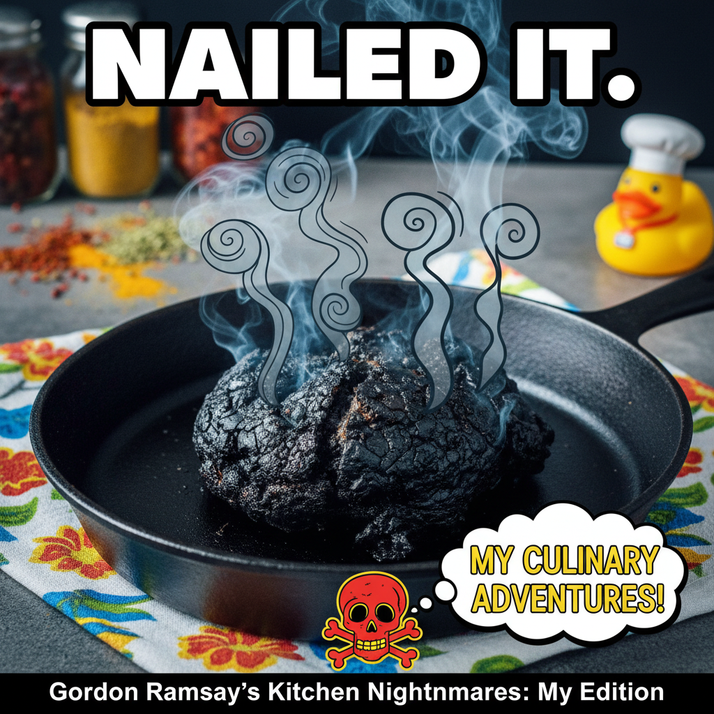 My 'gourmet' meal ended up looking like a science experiment gone wrong. Send help (and pizza).