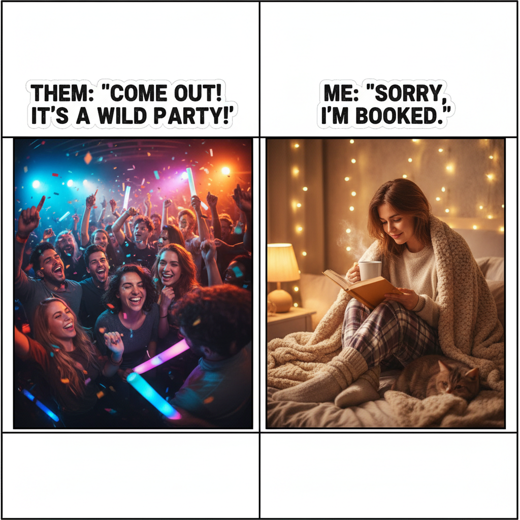 Extroverts: 'Let's go out!' Introverts: *already in bed by 8 PM*. The eternal struggle.