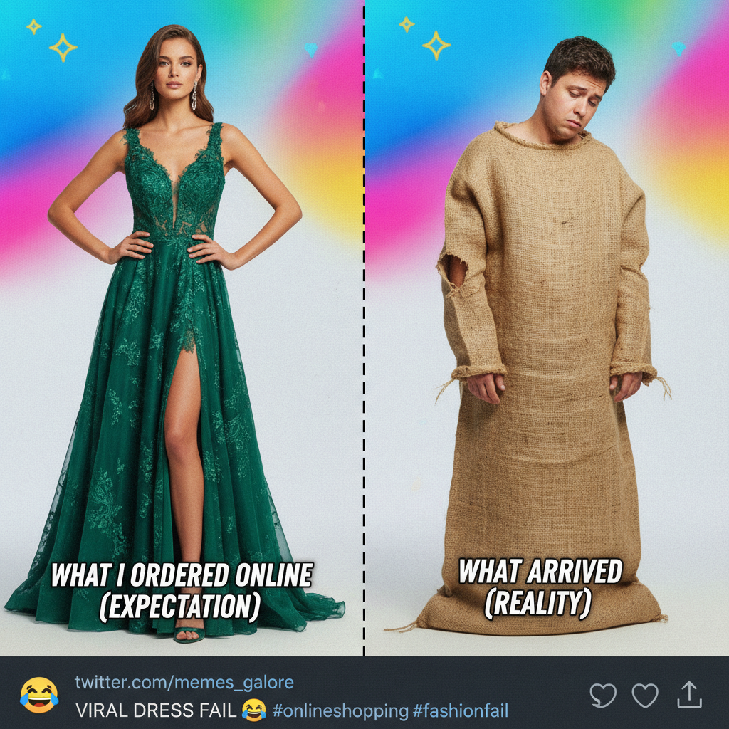 Ordered a 'chic' dress online, got a potato sack. My bank account and my self-esteem are crying.