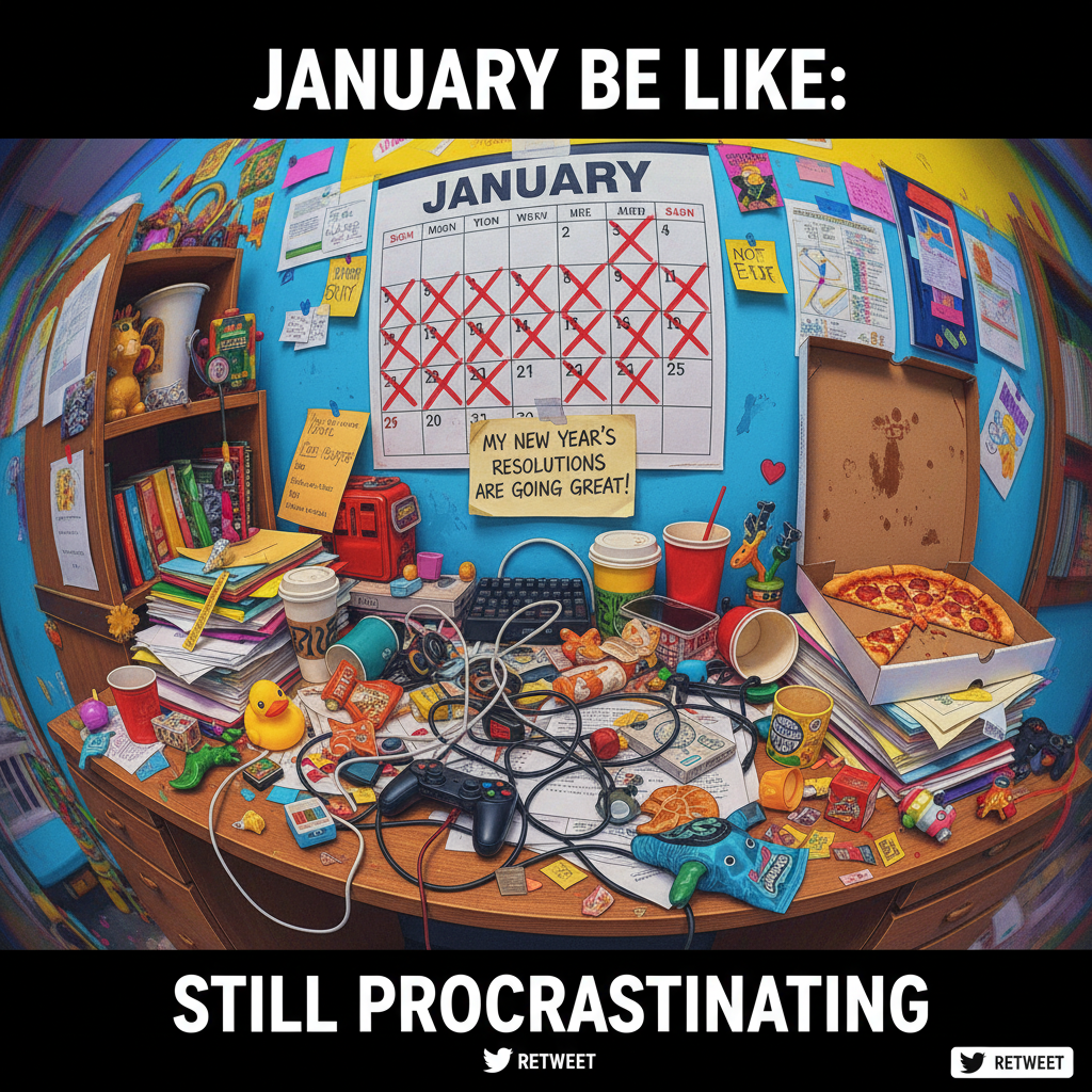 My New Year's resolution was to be more organized. My desk currently looks like a tornado hit a paper factory.