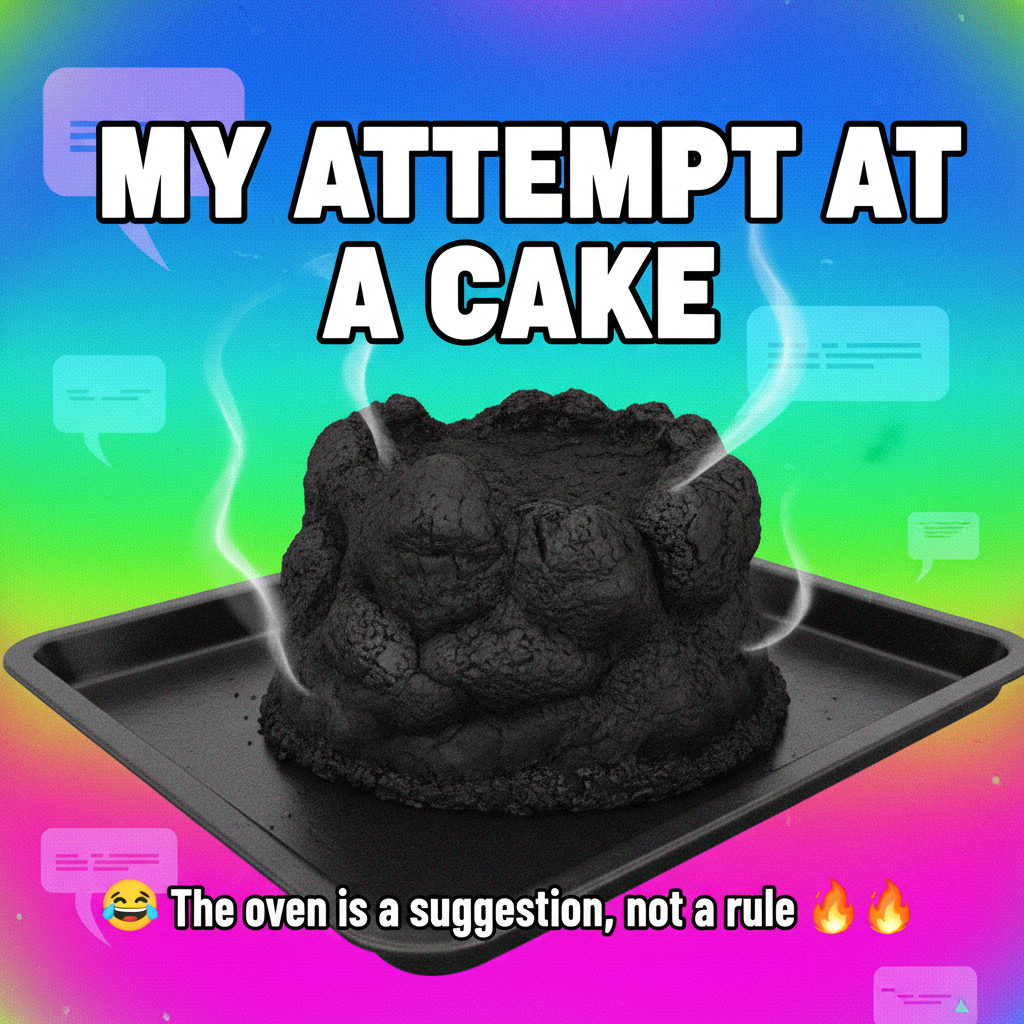 Attempted to bake a cake. Now I have a charcoal briquette. Send help. 🍰🔥