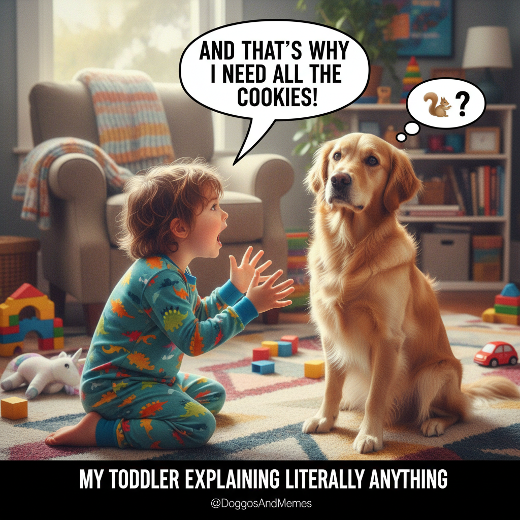 My toddler just explained the plot of Frozen to the dog. Again. 🙄🐶