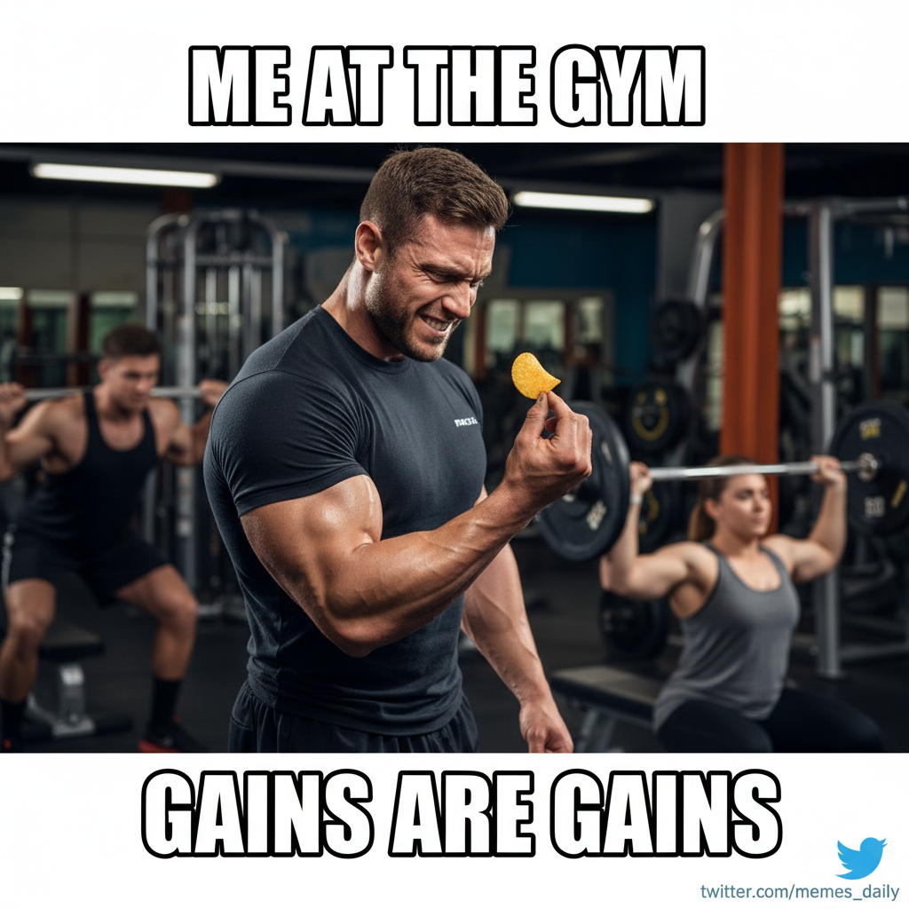 Just saw a guy doing bicep curls with a single potato chip. Peak gym culture. #GymLife