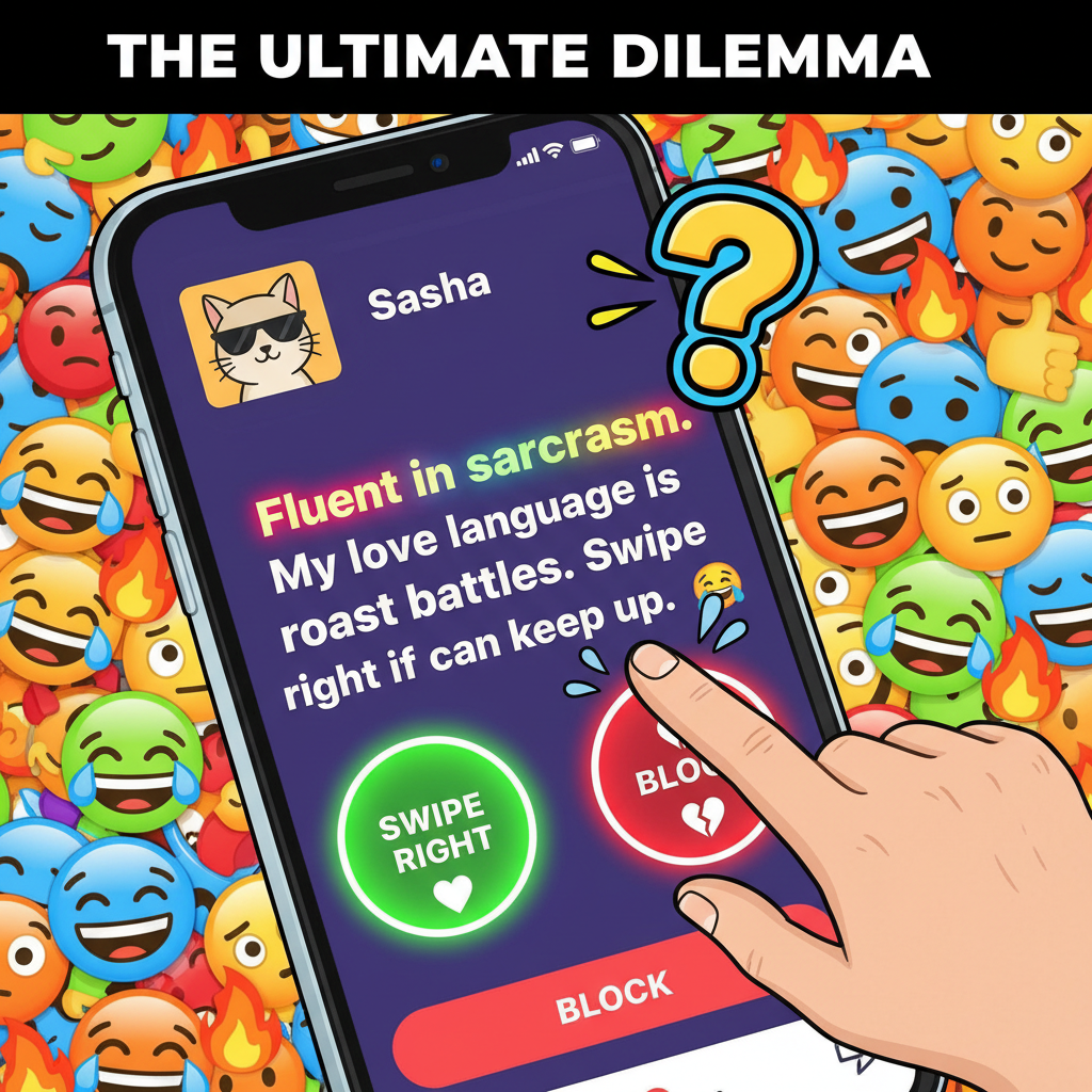 He listed 'fluent in sarcasm' as a hobby. I'm either marrying him or blocking him. #DatingApp