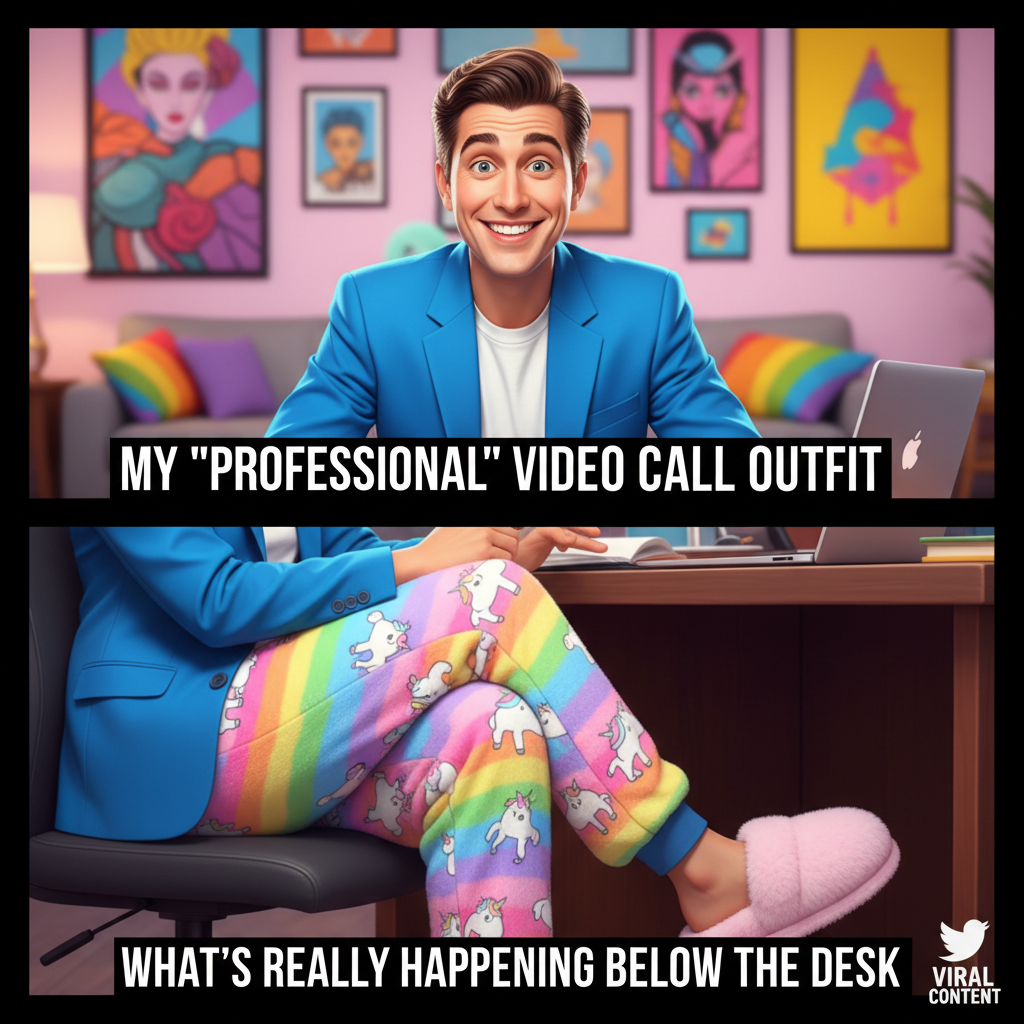 My WFH uniform is 50% professional, 50% pajamas. The camera only sees the top half.